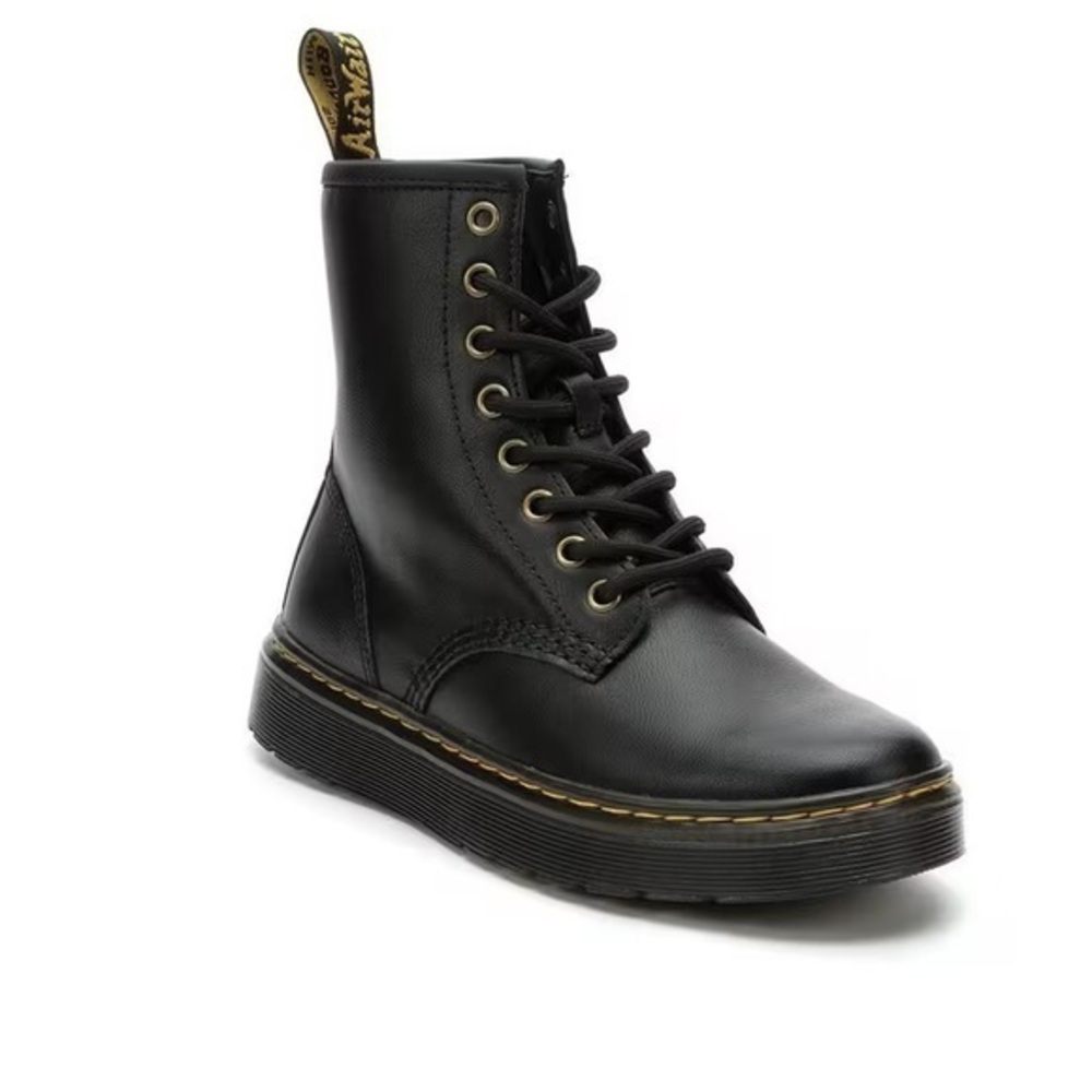 DR. MARTENS Boots ZAVALA COMBAT BOOT black leather lace up moto grunge Platform